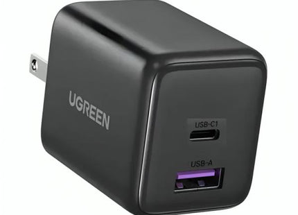 Cargador UGREEN X516 30W 2 puertos carga rápida color gris modelo 65025 vista frontal