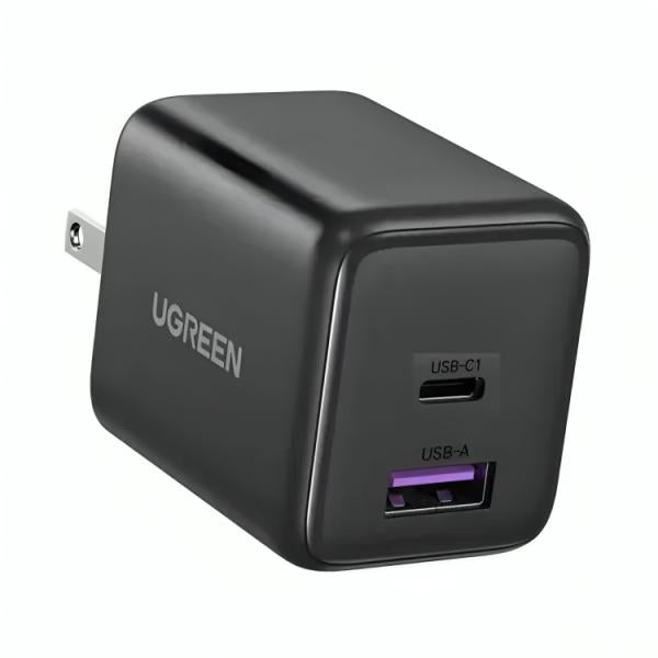 Cargador UGREEN X516 30W 2 puertos carga rápida color gris modelo 65025 vista frontal
