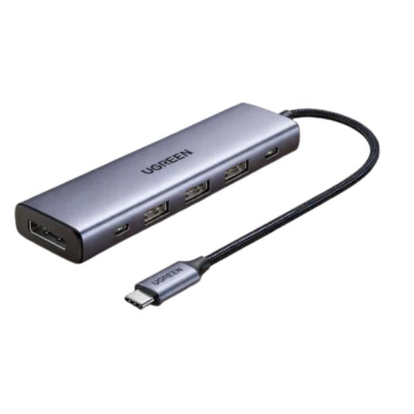 Hub USB-C UGREEN CM511 5 en 1 con múltiples puertos y cable conectado vista frontal