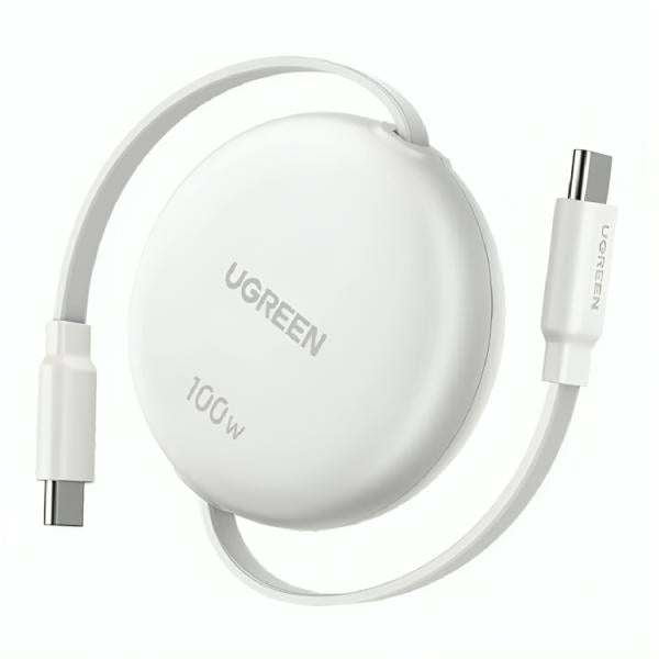 Cable retráctil UGREEN L531 USB-C a USB-C 100W blanco vista frontal