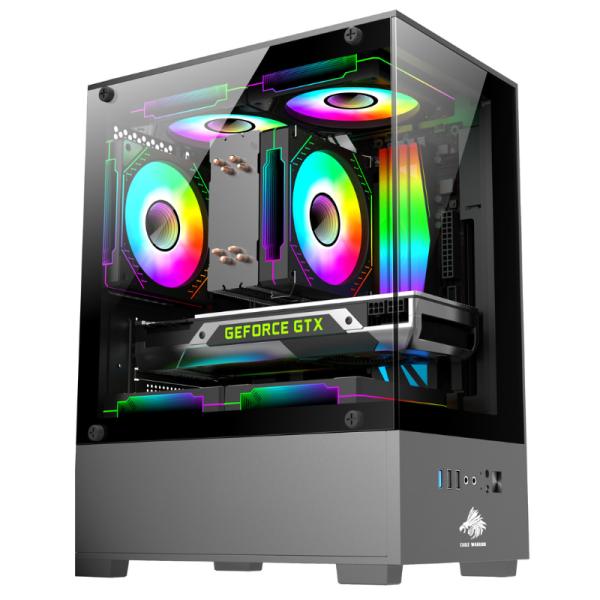 Case Eagle Warrior CG01J2RA001C Mini Tower vista frontal con panel lateral negro