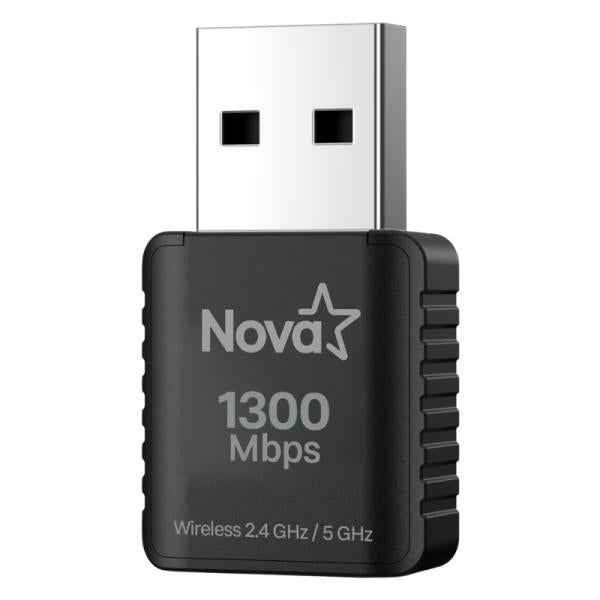 Adaptador WiFi USB Nova UWF-908 1300Mbps vista frontal con antena