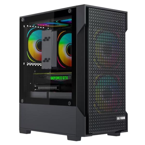 Case Eagle Warrior CG08J2RA001C mini tower negro vista frontal con panel lateral