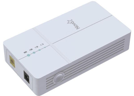 Mini UPS NOVA MDP-220 blanco vista frontal con puertos conectores
