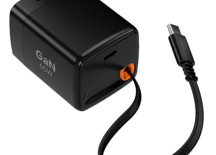 Cargador retráctil Nova AD-782 65W USB-C negro vista frontal con cable extendido