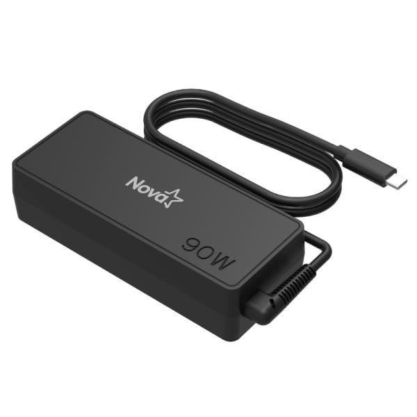 Cargador universal NOVA AD-709 90W USB-C color negro para laptop vista frontal