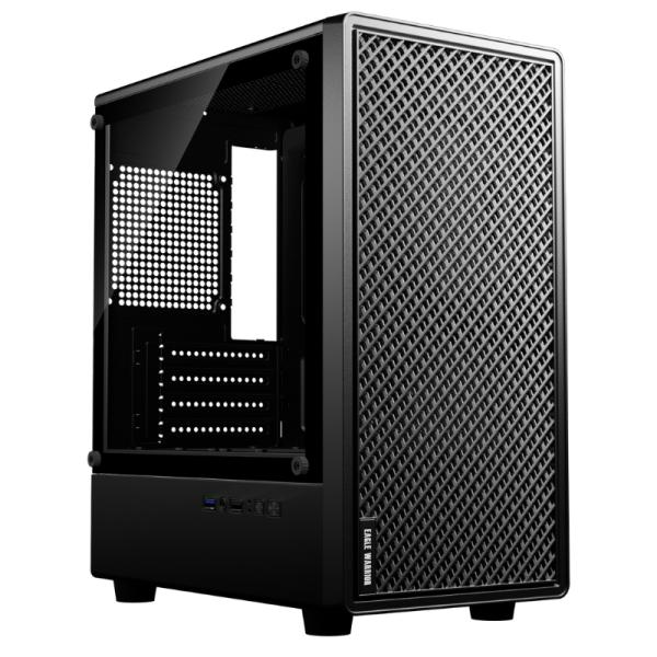 Case Eagle Warrior CG12ANRA001C mini tower negro vista frontal con panel lateral
