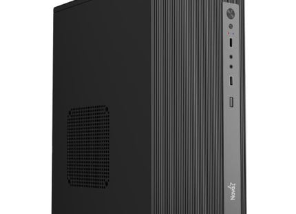 Case Nova CM01Z9RA001C mini tower negro vista frontal con panel lateral