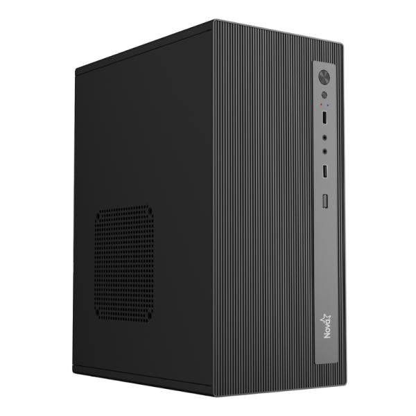 Case Nova CM01Z9RA001C mini tower negro vista frontal con panel lateral