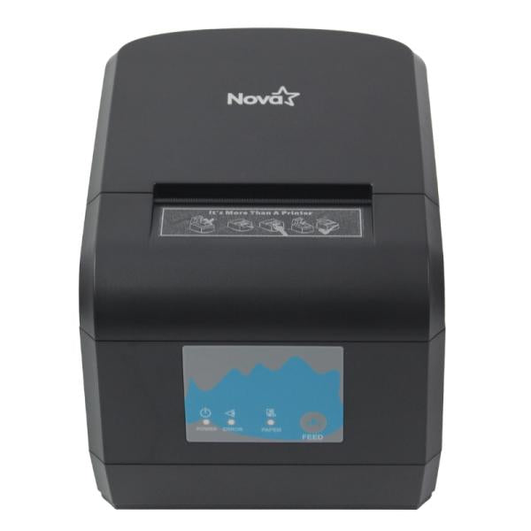 Impresora térmica NOVA FFP1908L001C vista frontal con puertos USB y LAN