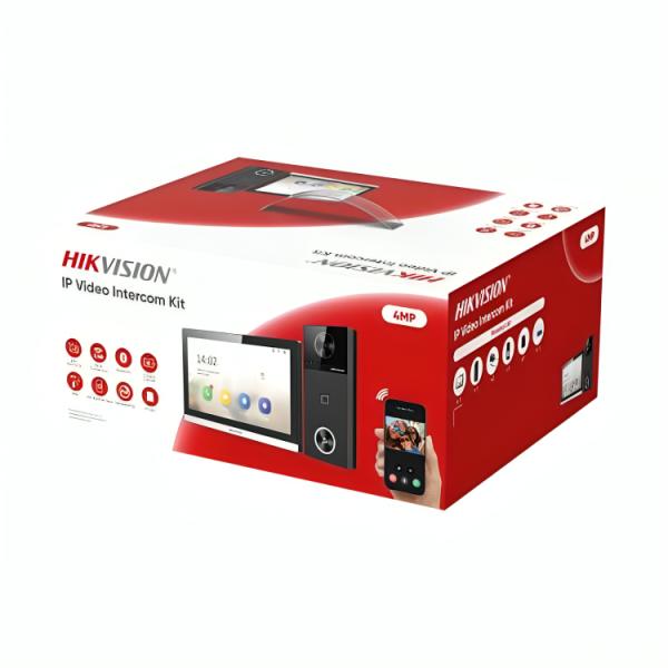 Kit videoportero Hikvision DS-KIS610-P negro vista frontal con pantalla