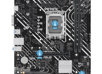Tarjeta madre ASUS PRIME H610M-K socket LGA1700 vista frontal completa con conectores DDR5