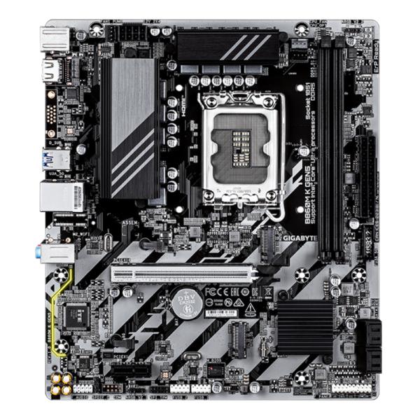 Tarjeta madre Gigabyte B860M K Gen5 vista frontal con slots DDR5 y socket LGA1851