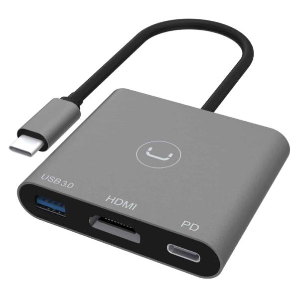 Hub USB 3.0 UNNO TEKNO HB1011GY color gris con 4 puertos de conexión