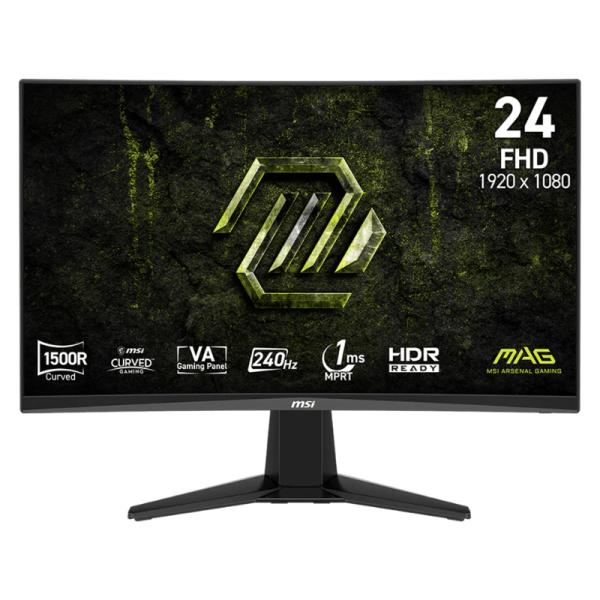 Monitor MSI MAG 245C gaming curvo 24 pulgadas vista frontal con pantalla encendida