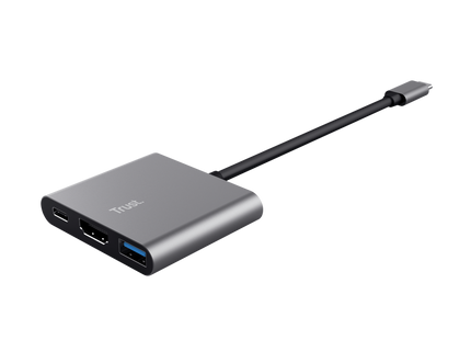 Conectores Hub Trust Dalyx 23772 detalle close-up HDMI USB-A USB-C Power Delivery