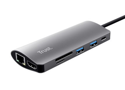 Hub Trust Dalyx  USB-C 7 en 1 HDMI + Gigabit Ethernet + SD/microSD + 2x USB-A+ USB-C 100W, 23775