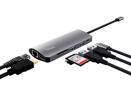 Hub Trust Dalyx  USB-C 7 en 1 HDMI + Gigabit Ethernet + SD/microSD + 2x USB-A+ USB-C 100W, 23775