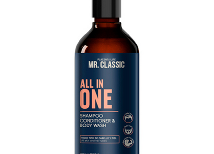 Shampoo All In One Mr. Classic Placent Life | 400ml | Limpieza total para cabello, barba y cuerpo | Ideal para hombres prácticos
