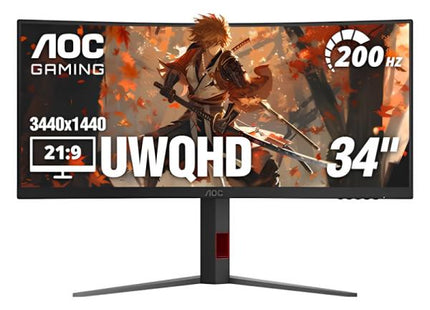 MONITOR GAMING AOC CU34G4H 34 PULG CURVA 1500R 3440X1440 QHD ULTRAWIDE 200HZ LCD LED FREESYNC HDMI/DISPLAYPORT NEGRO