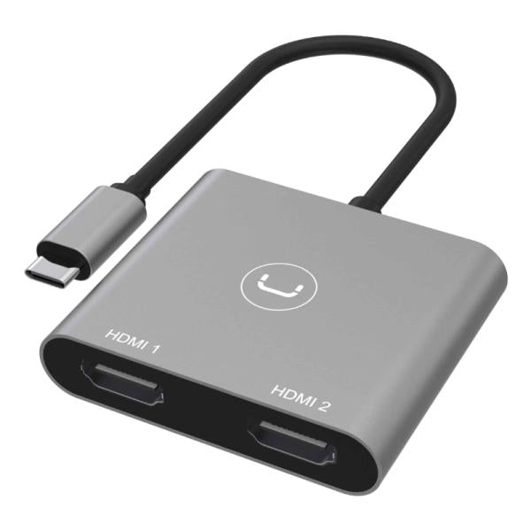 ADAPTADOR UNNO TEKNO HB1103GY USB-C 2X HDMI SOPORTE 4K Y PLUG & PLAY GRIS