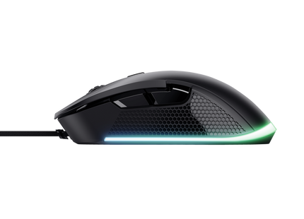 Mouse Trust GXT 922 Ybar vista de perfil izquierdo con efectos LED