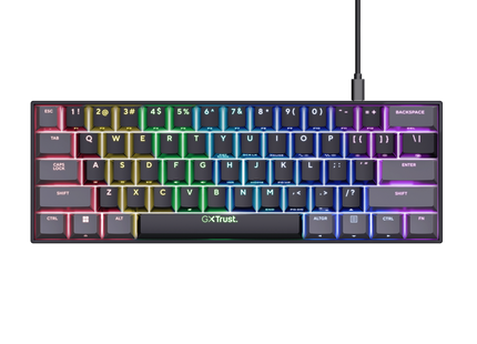 Teclado Trust GXT 867 Acira mecánico gaming 60% con retroiluminación RGB completa