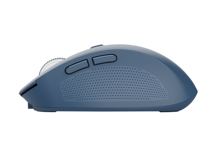 Mouse Trust Ozaa inalámbrico azul en escritorio mostrando conectividad multidispositivo