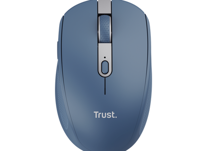 Mouse Trust Ozaa inalámbrico azul vista frontal con botones silenciosos