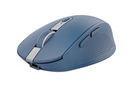 Mouse Trust Ozaa inalámbrico vista superior mostrando diseño ergonómico azul