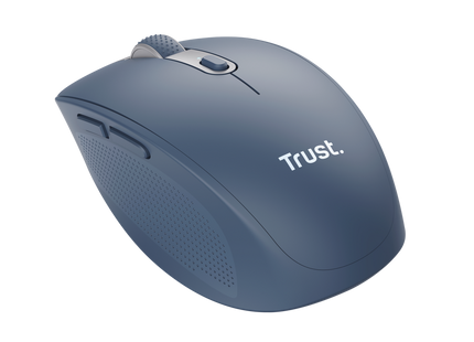 Mouse Trust Ozaa azul vista inferior con receptor USB 2.4GHz incluido