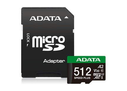 Memoria Micro SDXC ADATA | 512GB | Clase 10 | UHS-I U3 V30 A2 | 180MB/s lectura | 160MB/s escritura | con adaptador SD
