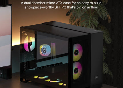 Case PC Corsair 2500D vista lateral mostrando interior espacioso para componentes