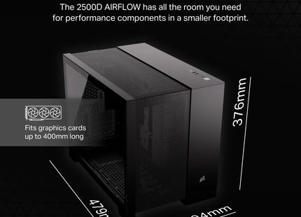 Case Gaming 2500D vista diagonal destacando diseño elegante y construcción premium
