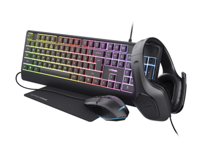 Kit Gaming Trust GXT 792 Quadrox completo con teclado mouse audífonos y pad negro