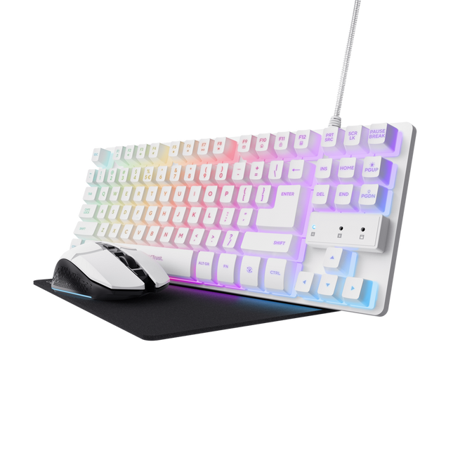 Kit Trust Gaming GXT 794W 3 en 1, Teclado Mouse y Almohadilla Blanco Español, 25233