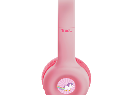 Headset Trust 25274 rosa para niños mostrando botones de control integrados