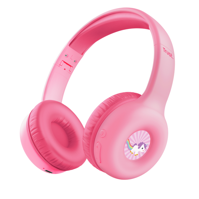 Headset Trust Nouna rosa para niños con diadema ajustable vista frontal