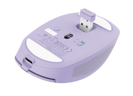 Mouse Trust Ozaa lila vista detalle botón cambio dispositivos