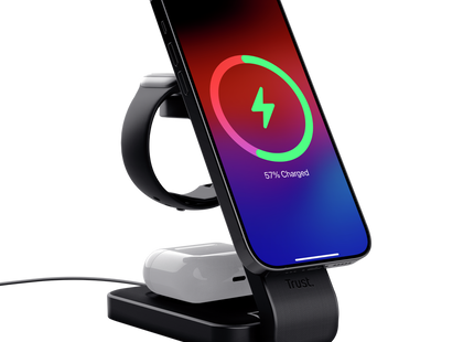 Cargador Trust Viro Magnético Inalámbrico 3 en 1 para iPhone, Apple Watch y AirPods, 25464