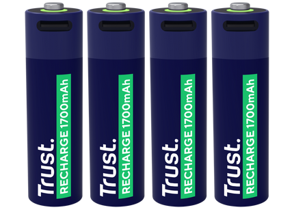 Pilas Trust AA Recargables USB-C Azul (4-Pack), 25631