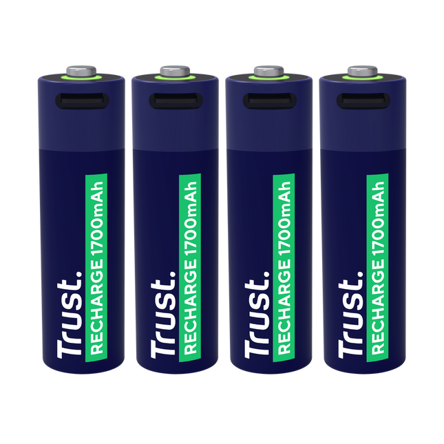 Pilas Trust AA Recargables USB-C Azul (4-Pack), 25631