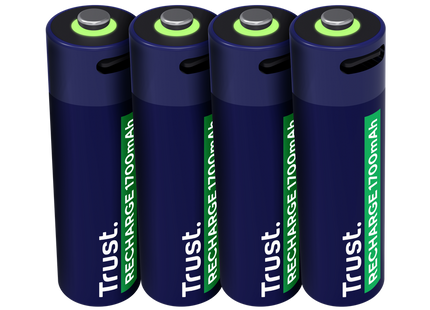 Pilas Trust AA Recargables USB-C Azul (4-Pack), 25631
