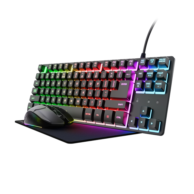 Teclado y Mouse Trust + Almohadilla Gamer Negro en Español, 25227