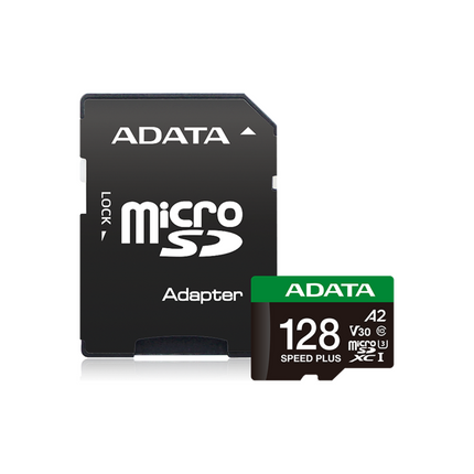 Memoria MicroSDXC ADATA Speed Plus UD128GUI3V30A2SP-RA1 | 128GB | Clase 10 | UHS-I U3 V30 A2 | Con Adaptador