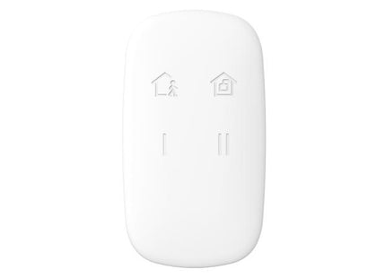 Control remoto llavero Hikvision DS-PKF1-WB blanco vista frontal con botones de armado y desarmado