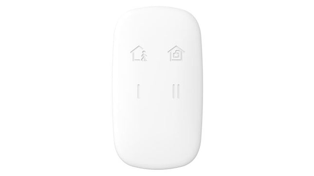 Control remoto llavero Hikvision DS-PKF1-WB blanco vista frontal con botones de armado y desarmado