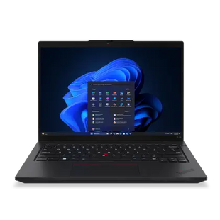 Lenovo ThinkPad L14 Gen 6 laptop negra, vista frontal con la pantalla abierta