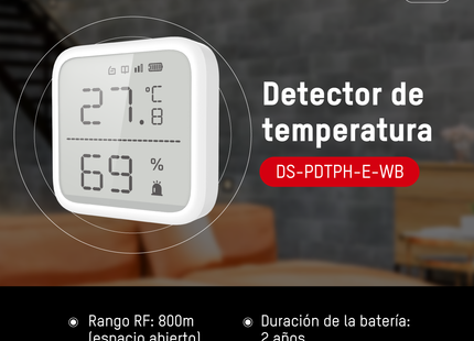 Detector de Temperatura Inalámbrico Hikvision para AX Pro DS-PDTPH-E-WB | 433MHz