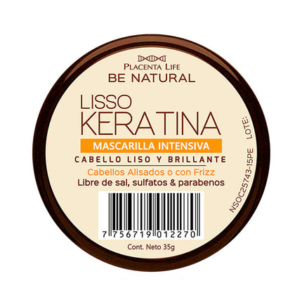 Mascarilla Liso con Keratina Sachet 35g Placent Life | Para alisar y controlar el frizz del cabello rebelde
